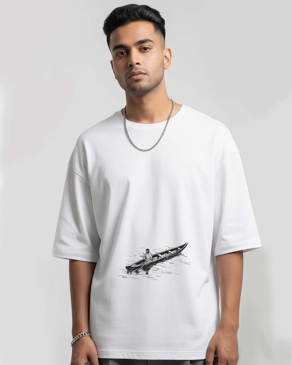 Fisherman- Unisex Terry Oversized White Tee (Graphic Printed Tshirt)