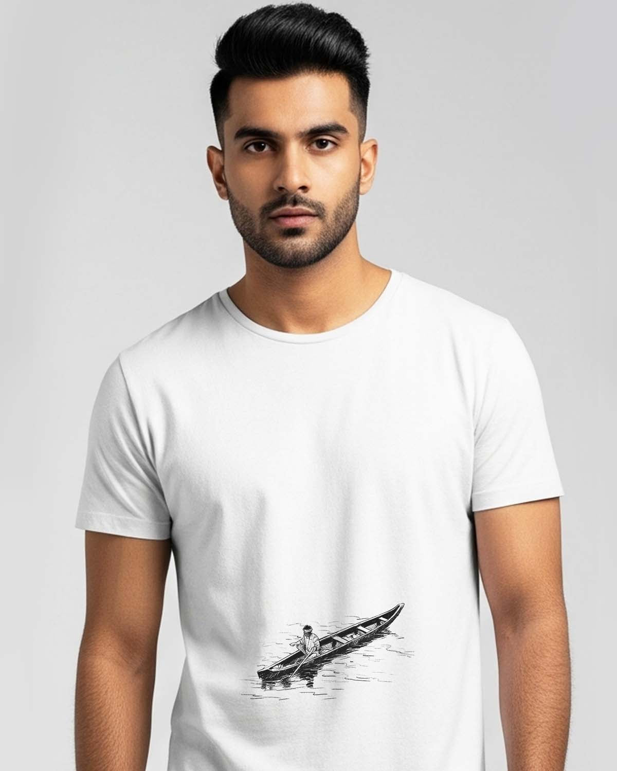 Fisherman- Unisex basic White T-shirt (Indian Sketcherman Printed Tshirt)