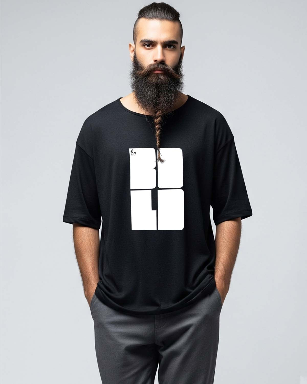 Be Bold- Unisex Terry Oversized Black Tee (Graphic Printed T-shirt)