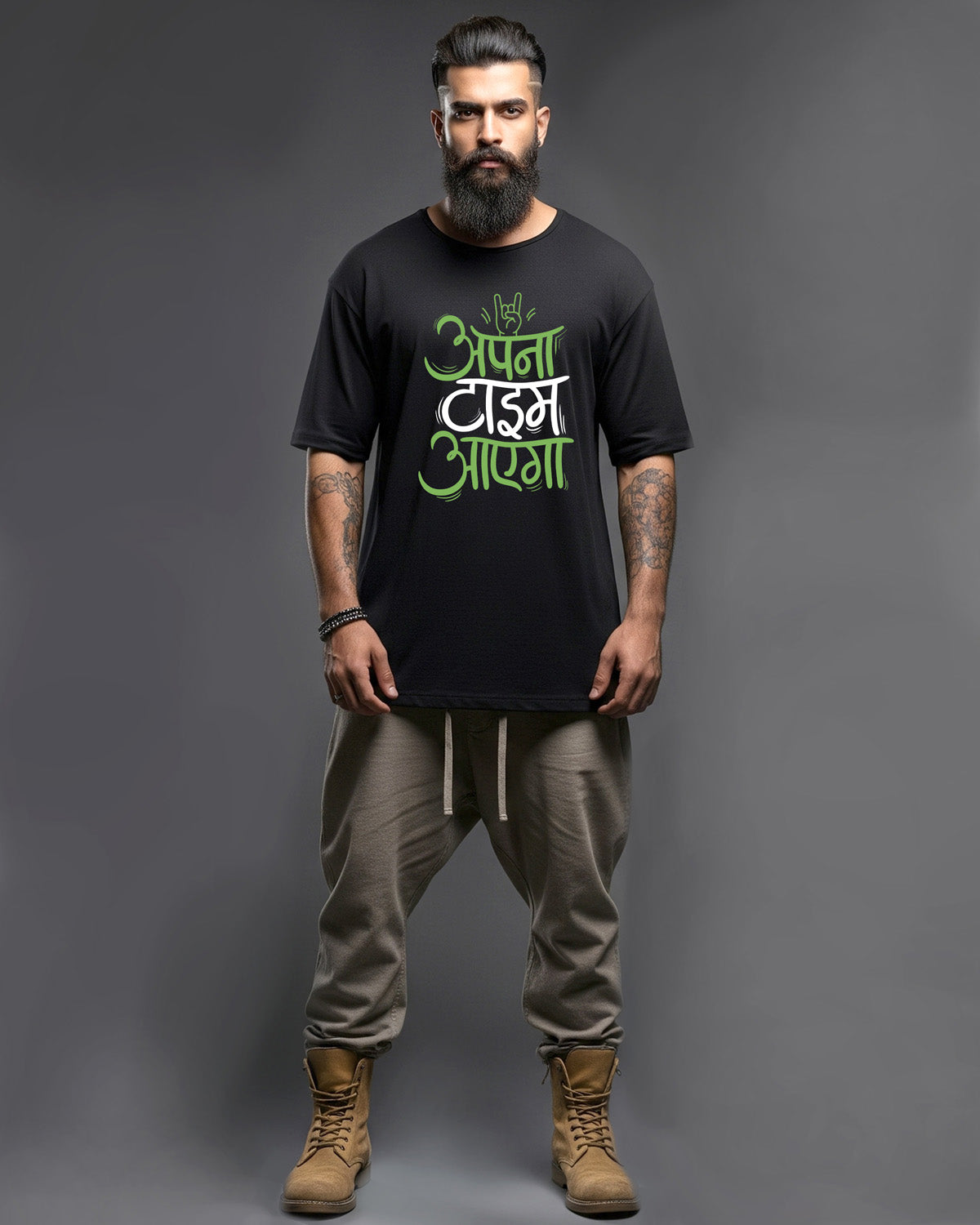 Apna time- Unisex Oversized Classic BlackT-Shirt (Graphic printed)