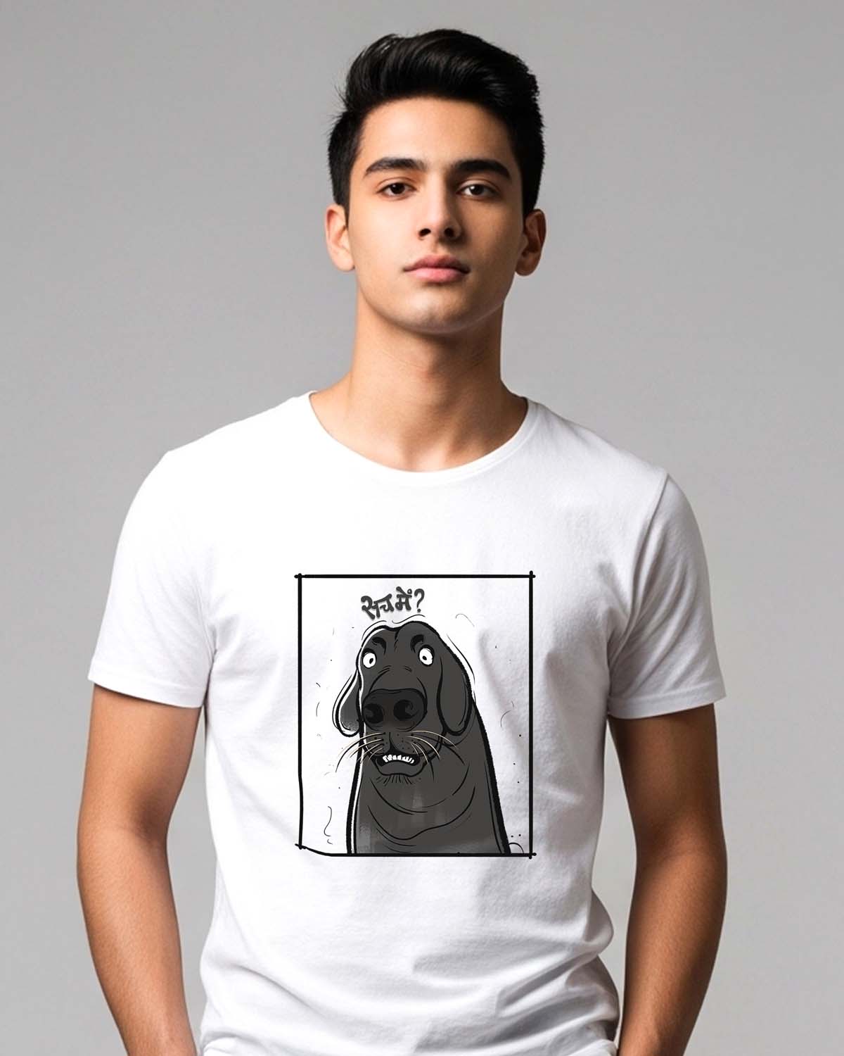 Meme Dog- Unisex basic White T-shirt (Indian Sketcherman Printed Tshirt)