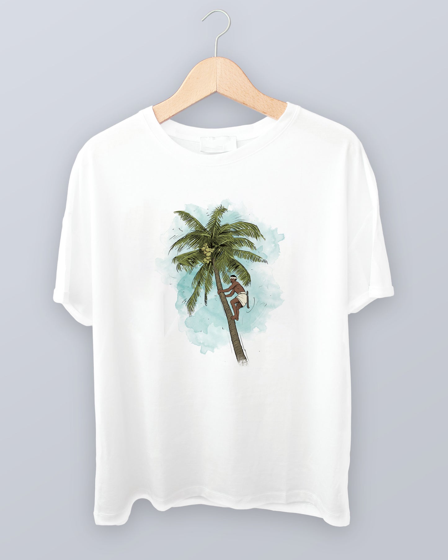 Coconut Tree- Unisex basic White T-shirt (Indian Sketcherman Printed Tshirt)