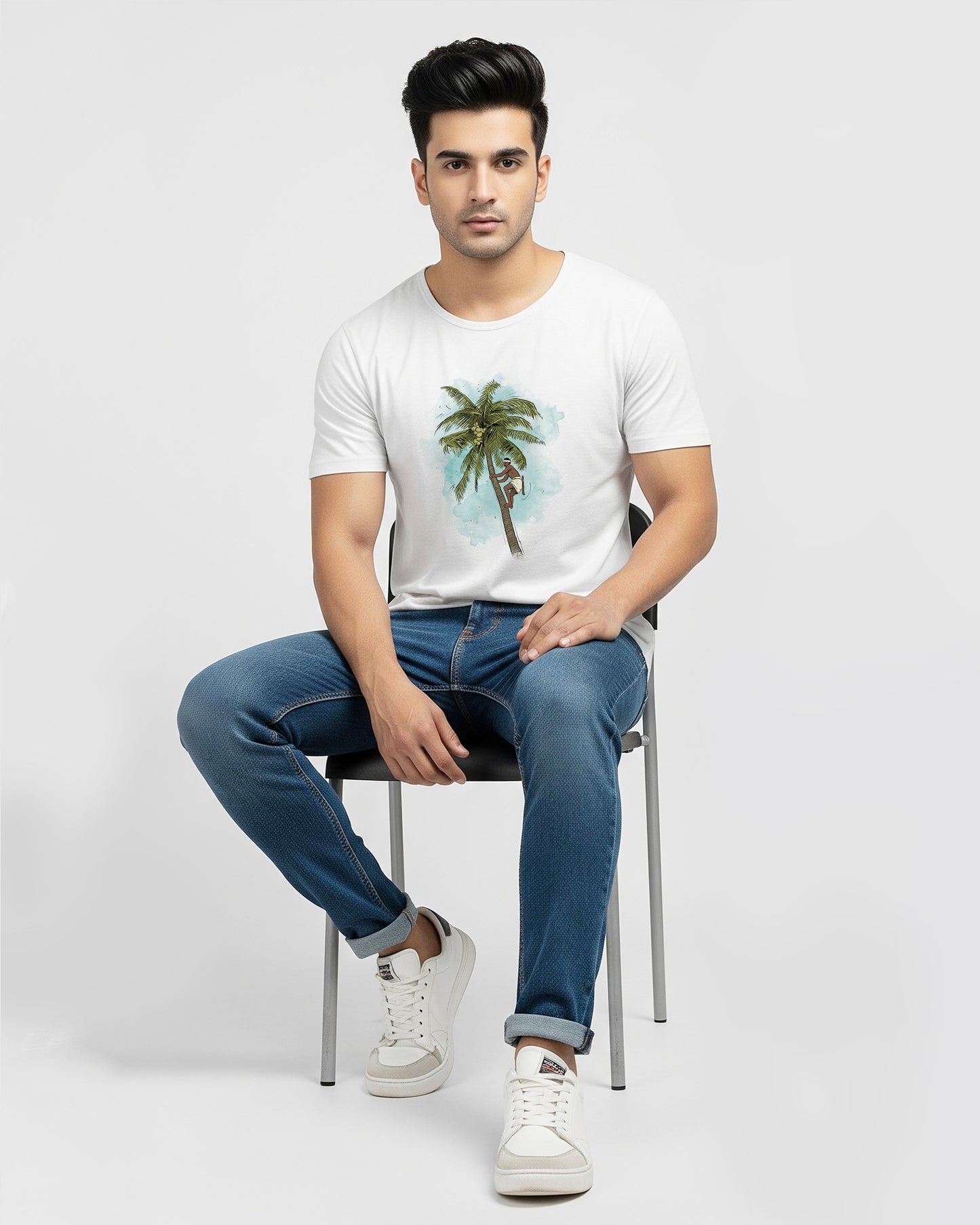 Coconut Tree- Unisex basic White T-shirt (Indian Sketcherman Printed Tshirt)