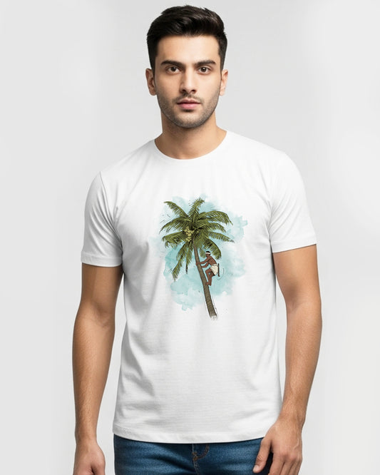 Coconut Tree- Unisex basic White T-shirt (Indian Sketcherman Printed Tshirt)