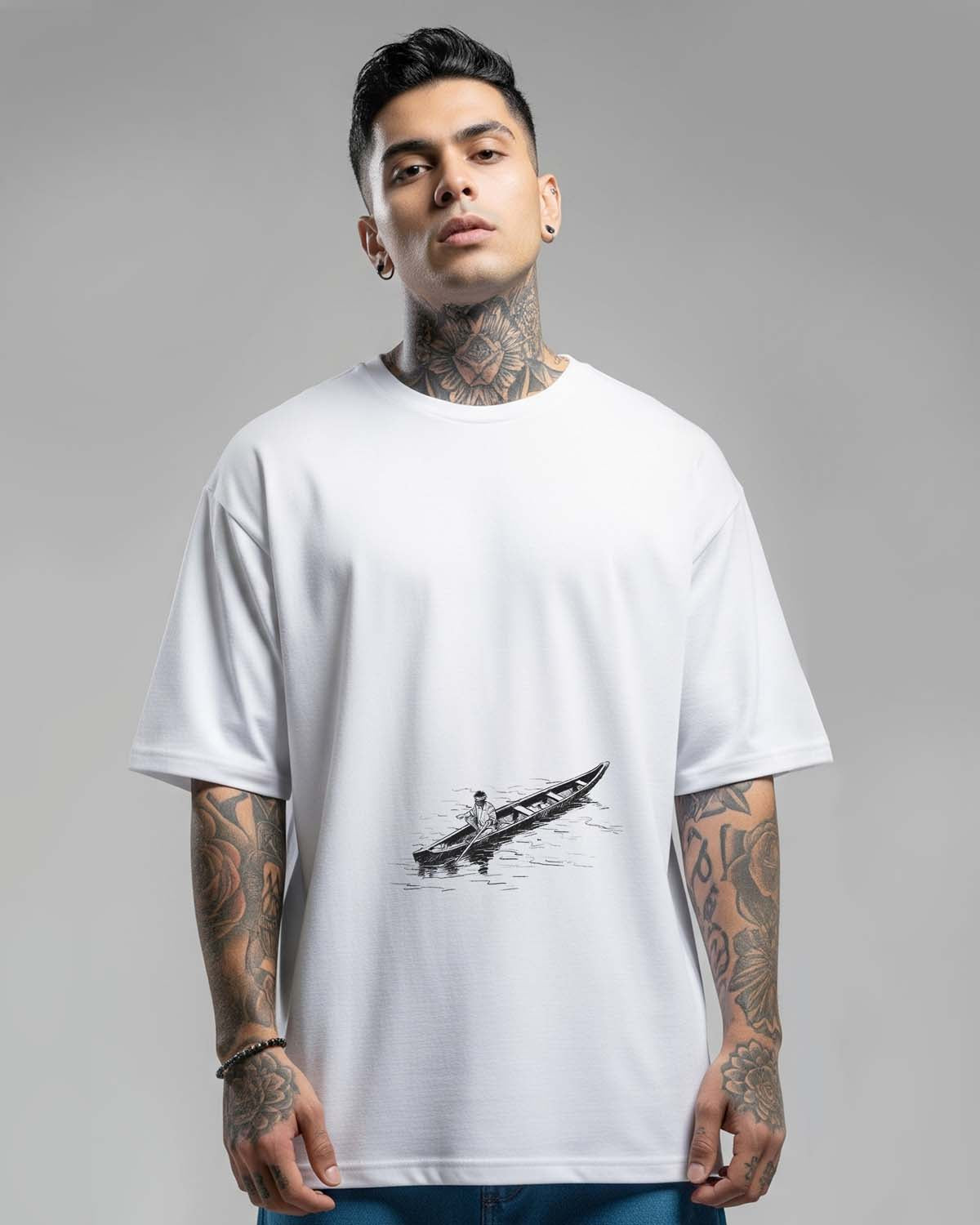 Fisherman- Unisex Terry Oversized White Tee (Graphic Printed Tshirt)