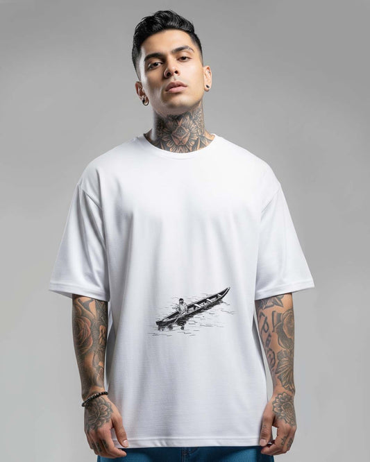 Fisherman- Unisex Terry Oversized White Tee (Graphic Printed Tshirt)