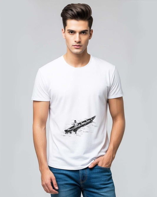 Fisherman- Unisex basic White T-shirt (Indian Sketcherman Printed Tshirt)