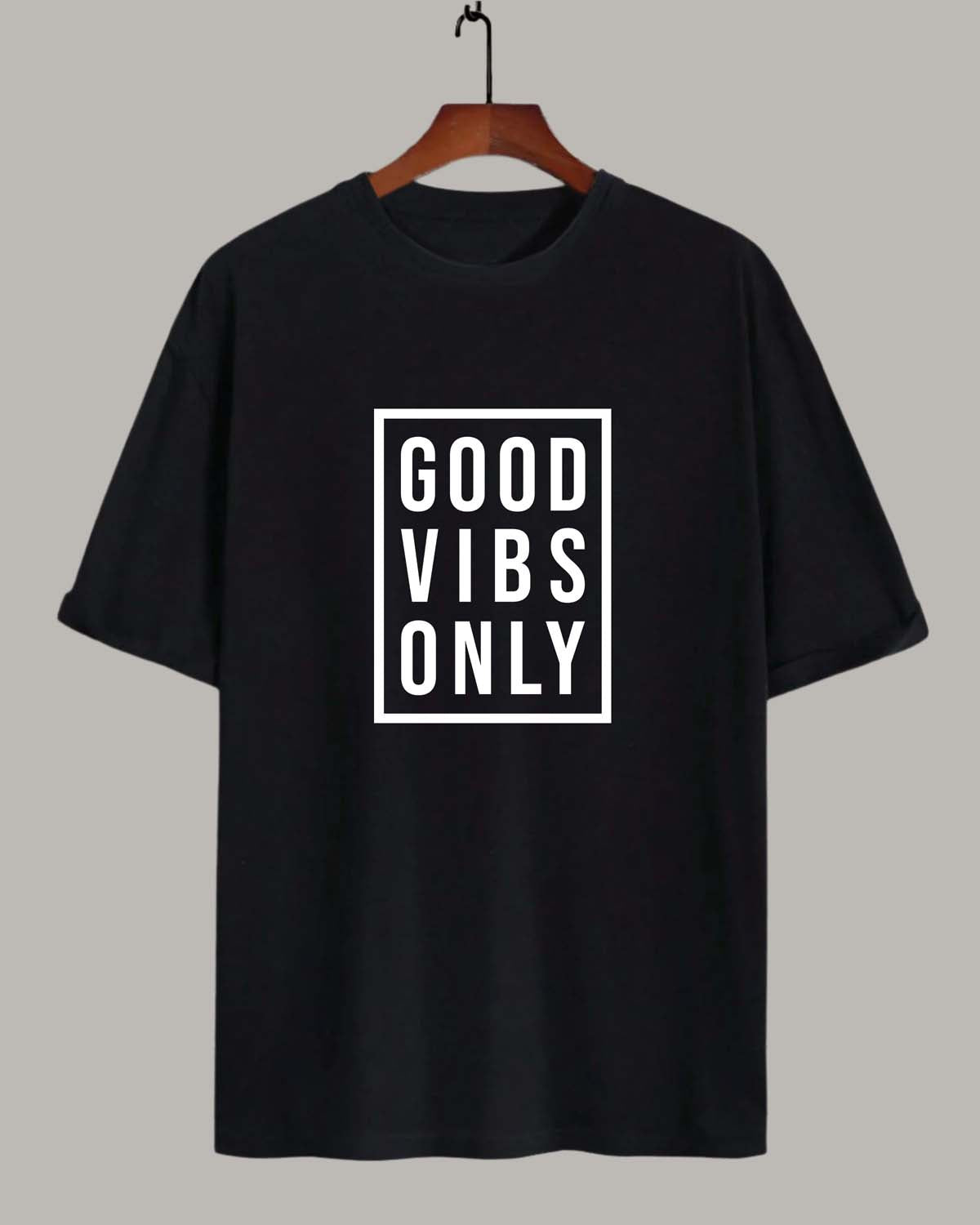 Good Vibes- Unisex Terry Oversized Black Tee (Graphic printed)