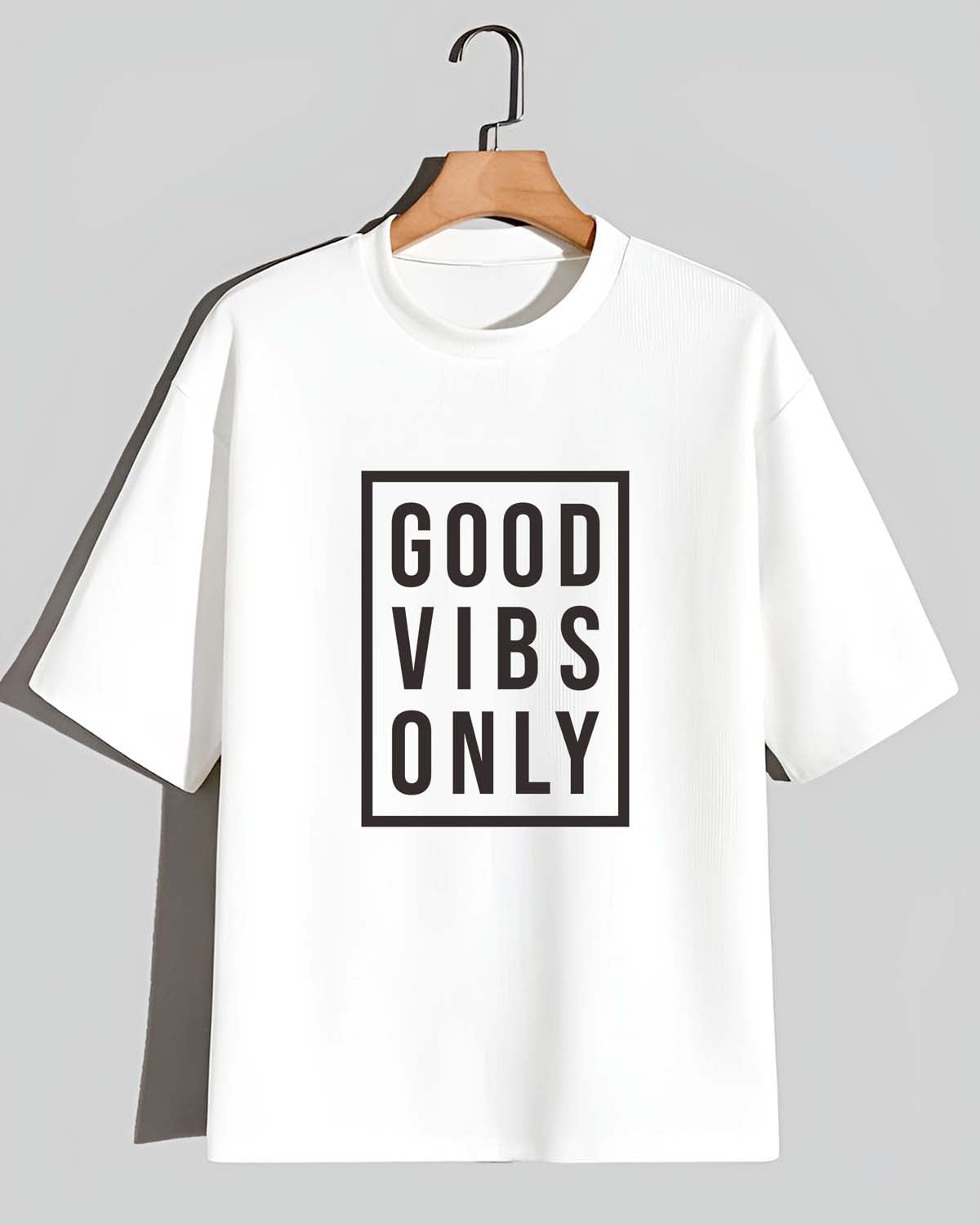 Good Vibes- Unisex Terry Oversized White Tee (Graphic Printed Tshirt)