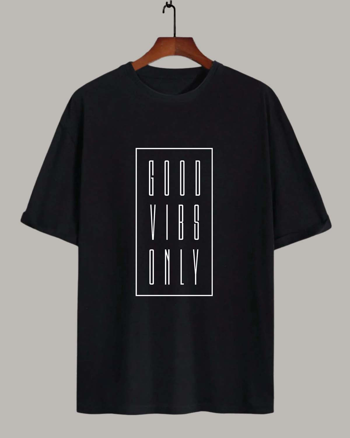 Good Vibes- Unisex Terry Oversized Black Tee (Graphic printed)
