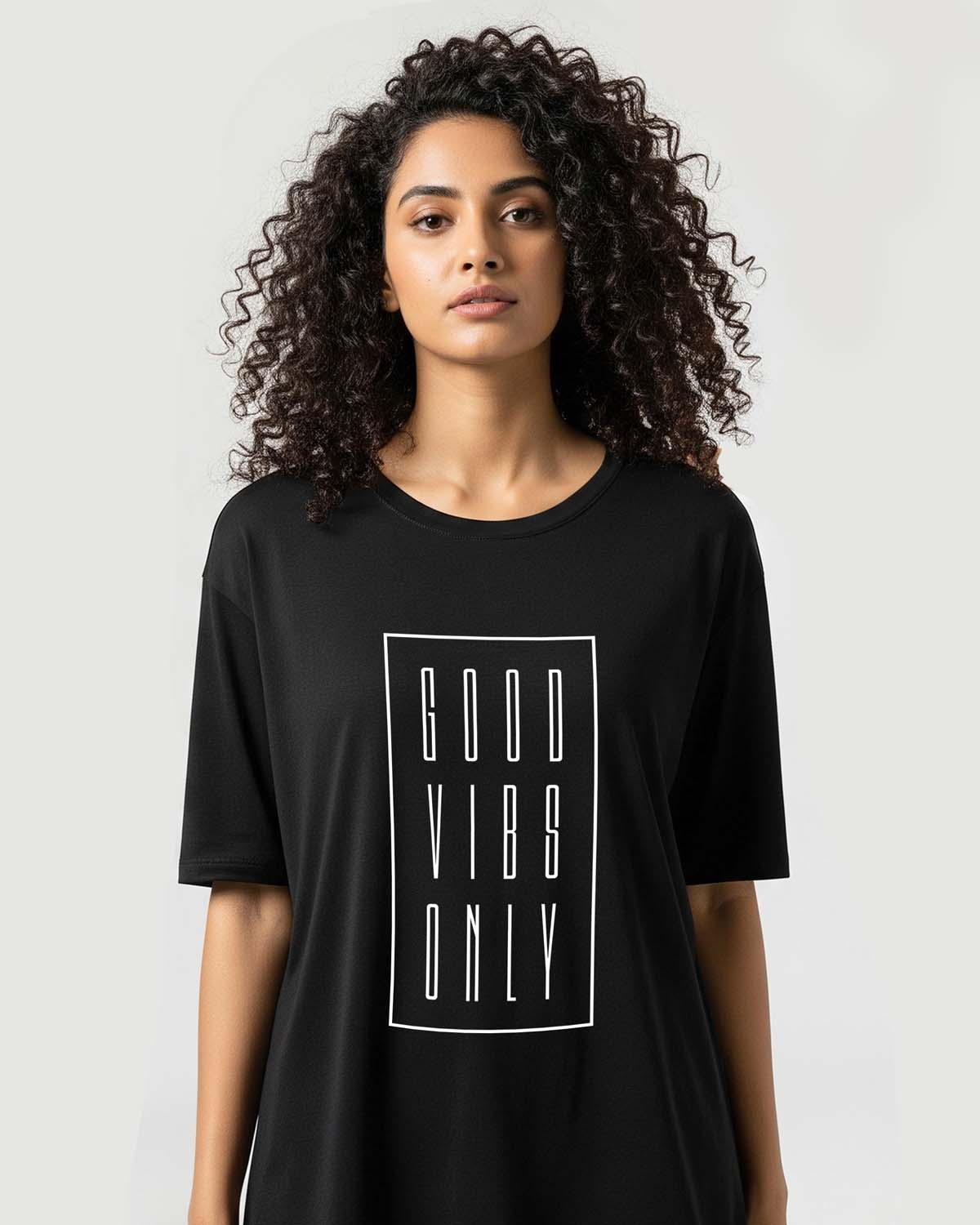 Good Vibes- Unisex Terry Oversized Black Tee (Graphic printed)