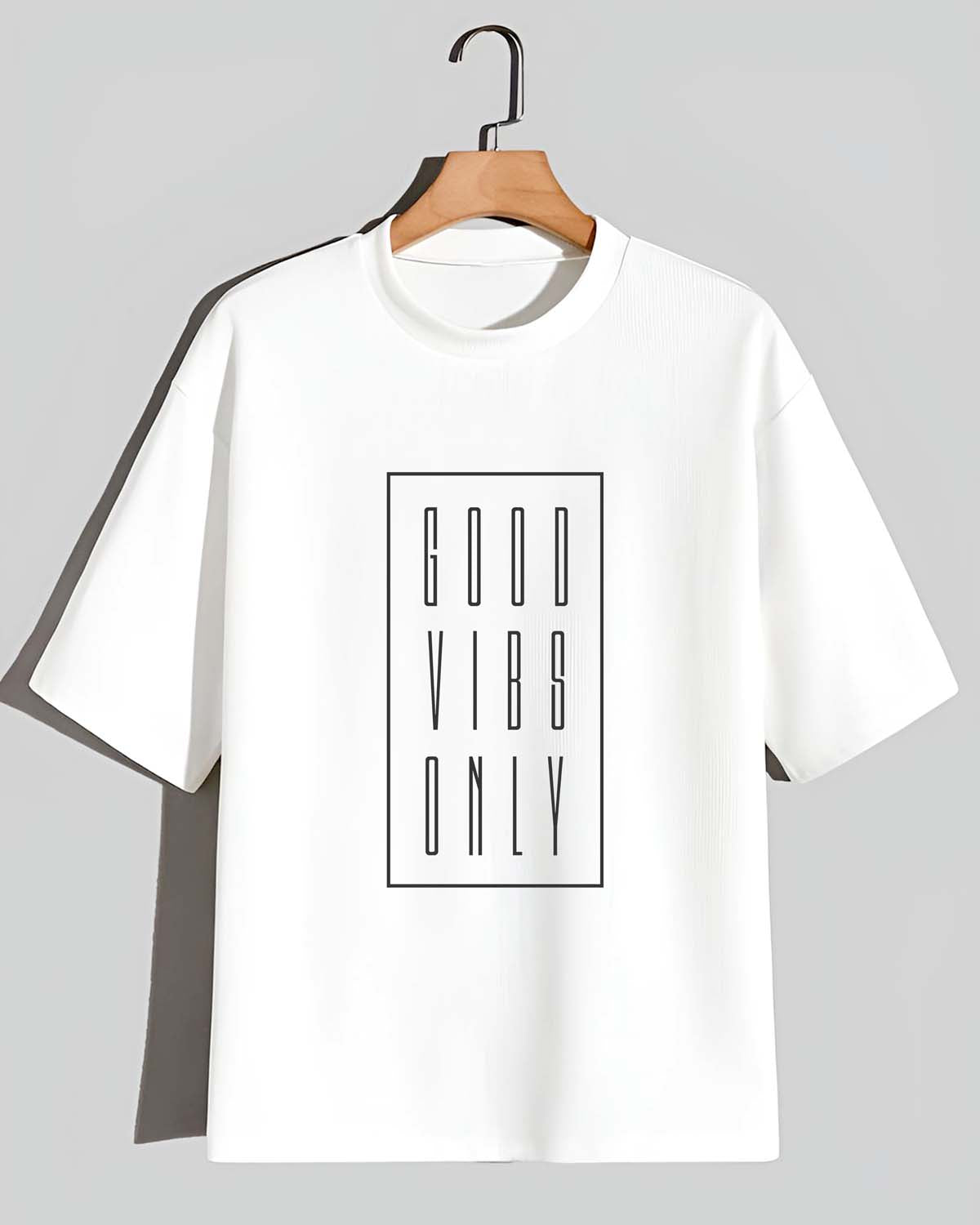 Good Vibes- Unisex Terry Oversized White Tee (Graphic Printed Tshirt)