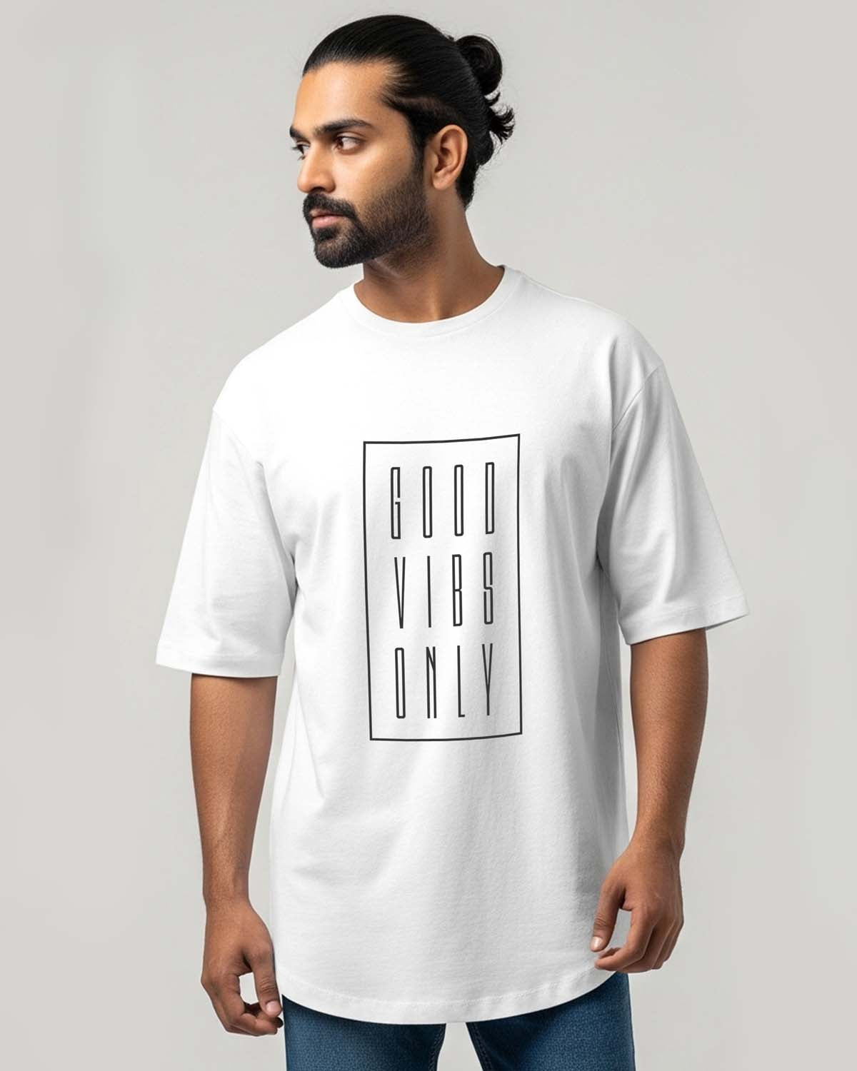 Good Vibes- Unisex Terry Oversized White Tee (Graphic Printed Tshirt)