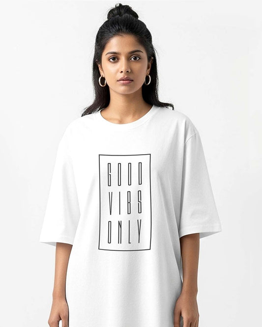 Good Vibes- Unisex Terry Oversized White Tee (Graphic Printed Tshirt)