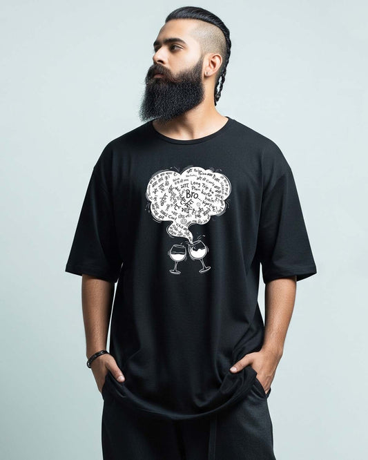 Bro...- Unisex Terry Oversized Black Tee (Graphic printed)