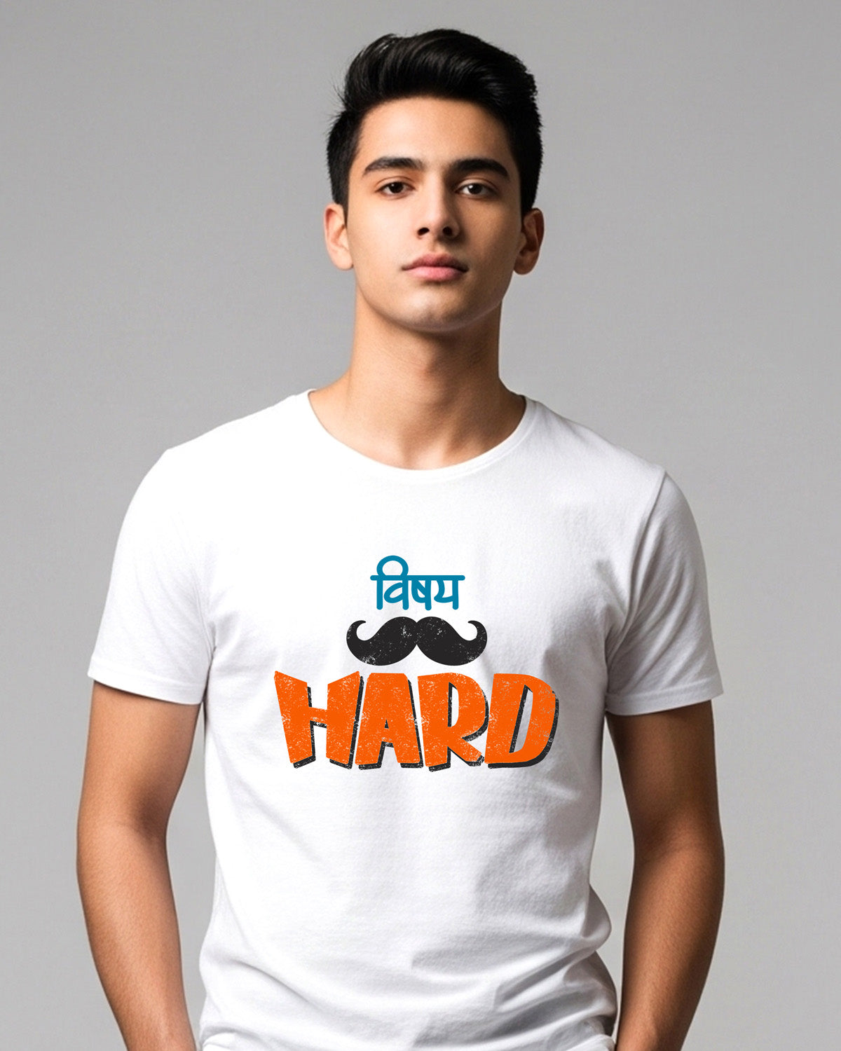 Vishay hard- Unisex Basic white T-Shirt (Orange- Graphic printed)